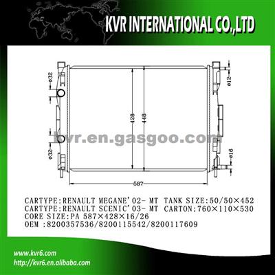 Car Aluminum Radiator For RENAULT MEGANE II/SCENIC II OEM 8200357536