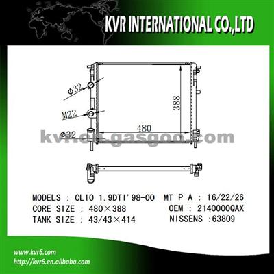Aluminum Car Radiator For RENAULT CLIO II OEM 8100343476