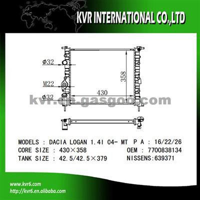 Automobile Radiator For RENAULT CLIO II/KANGOO/MEGANE I/LOGAN OEM 7700838134