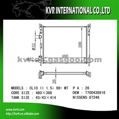 Aftermarket Radiator For RENAULT CLIO II OEM 7700436916