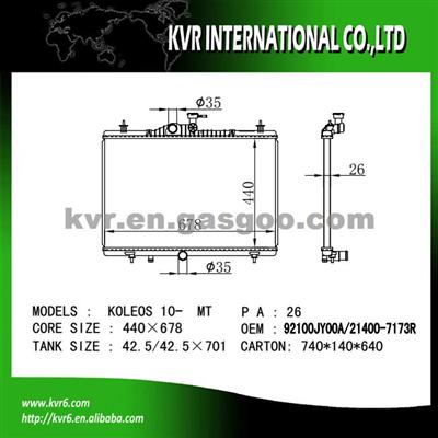 Radiator For RENAULT KOLEOS OEM 92100JY00A