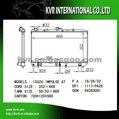 Brazing Radiator For ISUZU OEM 94363091