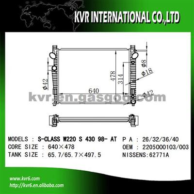 Car Radiator For BENZ S-CLASS W220 OEM 2205000103