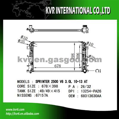 Aluminum Car Radiator For BENZ SPRINTER 906 OEM 9065000302