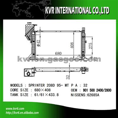 Cooling Radiator For BENZ SPRINTER W901-905 OEM 9015002400 9015002800
