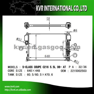 Auto Cooling Radiator For BENZ S-CLASS Coupe C216 OEM 2215002503