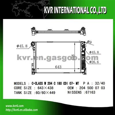 Competitive Price Radiator For BENZ C-CLASS W204 OEM 2045000703