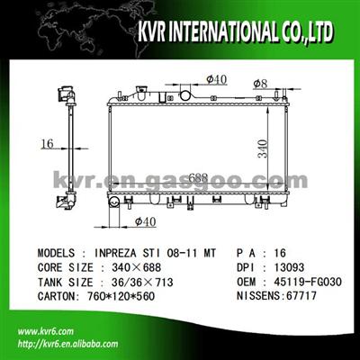 High Performance Auto Radiator For SUBARU OEM 45119-FG030