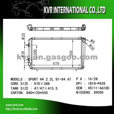 Factory Radiator For SUBARU OEM 45111-AA180