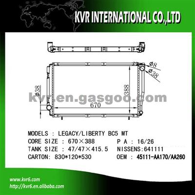 Auto Cooling Radiator For SUBARU OEM 45199-AA170/AA260/AA180