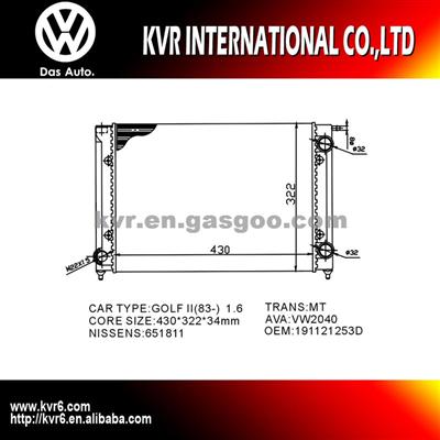 Made In China Radiator For VOLKSWAGEN GOLF II/JETTA/SCIROCCO OEM 191121253D