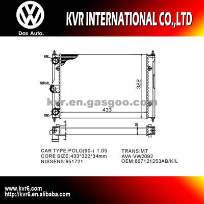 Mechanical Auto Radiator For VOLKSWAGEN POLO OEM 867121253AB