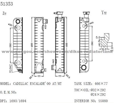 Auto Radiator Plastic Tank CADILLAC ESCALADE 00 AT MT
