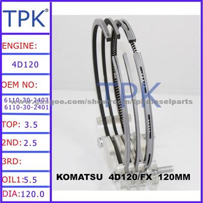 Komatsu 4D120 Piston Ring Set.6110-30-2301,110-30-2302,6110-30-2303,6110-30-2401,6110-30-2402,6110-30-2403