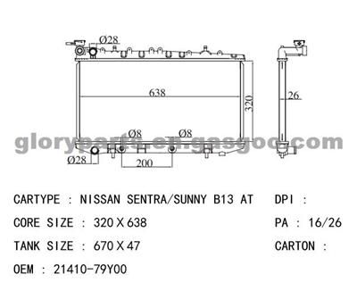 NISSAN Sentra Radiator 21410-79Y00 AT200mm