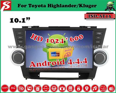 10.1inch Android 4.4.4 Car GPS Navigation For Toyota Highlander, Supports BT/GPS/IPod/Wi-Fi/3G/OBD