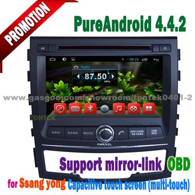 Popular HD touch screen android car dvd player for Korando with wifi 3G gps radio BT SWC mirror link+wifi hotspot TONTEK