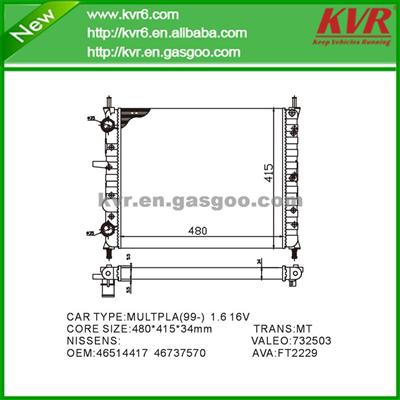 Passenger Car Radiator FOR FIAT MULTPL(99-) 1.6 16V OEM 46514417 / 46737570