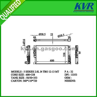 Assembly Radiator FOR BMW 5 SERIES 2.0L I4 TBO 12-13 DPI 13353