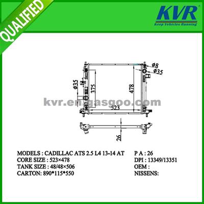 High Performance Auto Radiator FOR DODGE CADILLAC ATS 2.5 L4 13-14 DPI 13349/13351