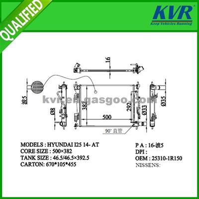 Competitive Price Radiator FOR HYUNDAI I25 14- OEM 25310-1R150