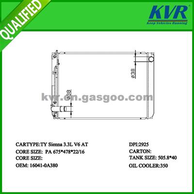 Decorative Panel Radiator FOR TOYOTA SIENNA 3.3Lts V6 A/T 06-08 OEM 16041-0A380