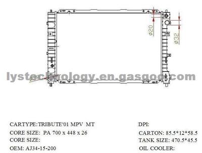 High Performance Auto Radiator Fits Mazda Tribute'01 MPV AT AJ34-15-200 DPI:2307