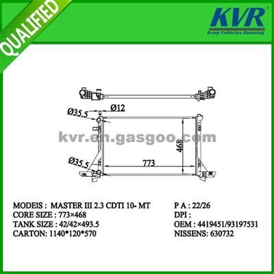 Heavy Duties Radiator FOR RENAULT MASTER III 2.3CDTI 10- OEM 4419451/4419451