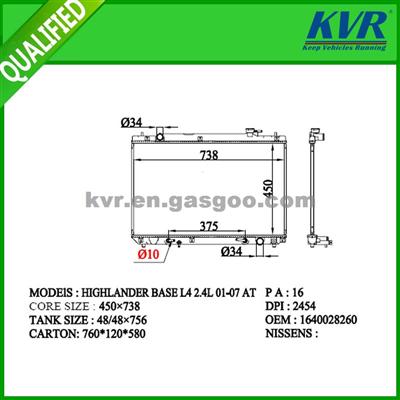 OE Quality Radiator FOR TOYOTA HIGHLANDER BASE L4 2.4L 01-07 OEM 1640028260