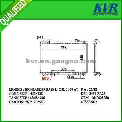 Auto Cooling System Radiator FOR TOYOTA HIGHLANDER BASE L4 2.4L 01-07 OEM 1640028260