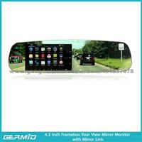 4.3 Inch Frameless Rear View Mirror Monitor With Mirror Link And Car Auto Brightness Adjustment