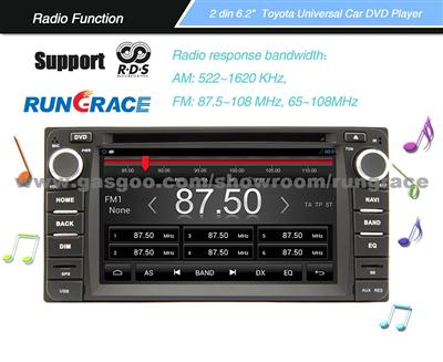 Rungrace 6.2 Inch 2 Din TFT Screen In-Dash Car DVD Player For Toyota With Bluetooth,RDS,AT