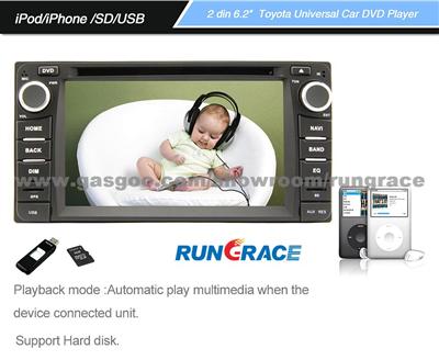 Rungrace 6.2 Inch 2 Din TFT Screen In-Dash Car DVD Player For Toyota With Bluetooth