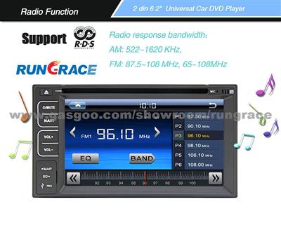 Rungrace 6.2 Inch Universal 2 Din In-Dash Car DVD Player With GPS,Bluetooth,RDS,Touch Screen