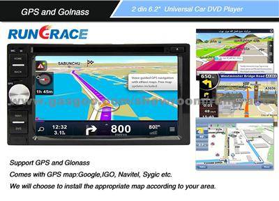 Rungrace 6.2 Inch Universal 2 Din In-Dash Car DVD Player With GPS,Bluetooth,RDS,Touch Screen