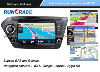 Rungrace 8-Inch 2 Din TFT Screen In-Dash Car DVD Player For Kia K2 With Bluetooth,Navigation