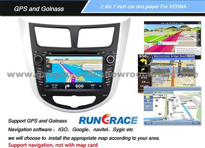 Rungrace 7-Inch 2 Din TFT Screen In-Dash Car DVD Player For Hyundai Verna With Bluetooth,Navigation GPS