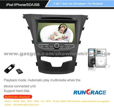 Rungraace 7-Inch 2 Din TFT Screen In-Dash Car DVD Player For Ssangyong Korando With Bluetooth, GPS,RDS