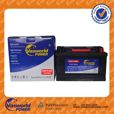 DIN Standard Batttery 12v 75ah maintenance free battery korean battery