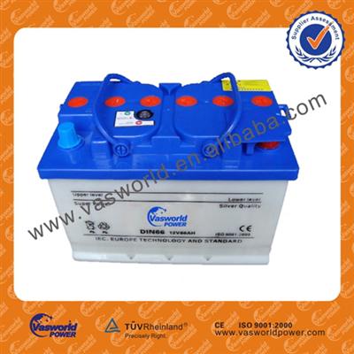 Dry Charged Car Battery DIN66 German Standard 12V 66AH battery manufacturer