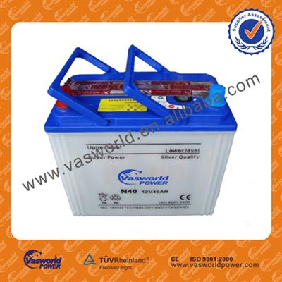 high quality low price12V ah Dry charged car battery 12v 40ah N40 type