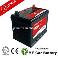 Golden supplier 80d26l mf car battery 12v 70ah low price