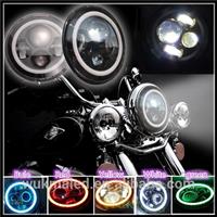 Motorcycle 7 Inch Headlights Projector Daymaker LED Headlight Angel Eye H4 H13 Harness, Halo HeadLamp For Harley Davidson