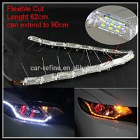 62cm CM Crystal Flexible cut LED DRL strips LED Daytime Running Light with LED Turn Signal Lights strips White Yellow dual color