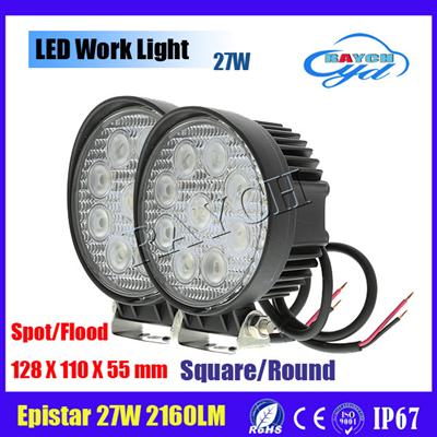 $4.6 Automotive 55mm thick 9pcs*3W 27W LED Working Lamps 4inch Epistar/Bridgelux Car LED 27 Watt Work lights