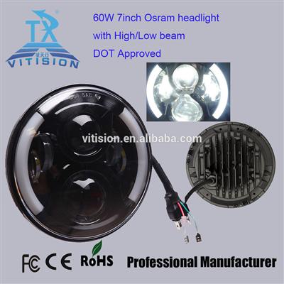 New hot-selling 60W round jeep led light 7inch headlight