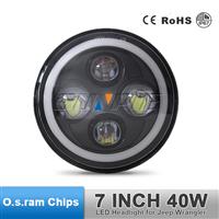 With Angel Eye car led headlight High/Low beam 7 inch round led headlight 12v 24v, led head lamp for jeep