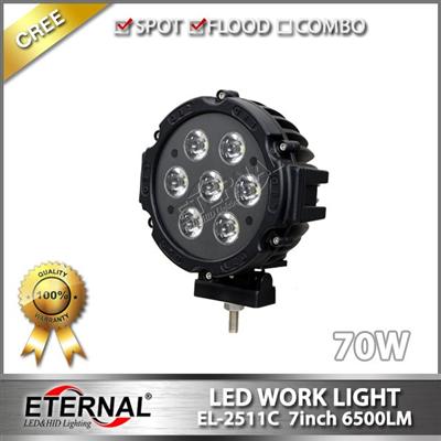 7inch 70W round offroad led light 4x4 led driving light 4x4 vehicles truck trailer led headlight