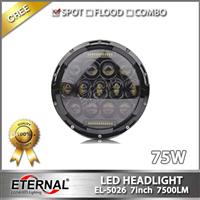 7 inch 75W led headlight for jeep wrangler rubicon off road with dual beam H4 plug halo angel eyes ring