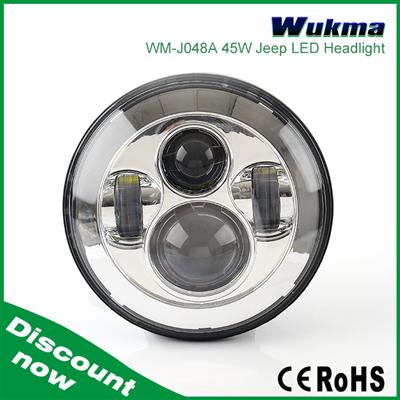 7" Round Led sealed beam 45w replacement Jee-p led headlight with H4 plug, H13 adaptor For Land r over , Hilux, Sierra, TJ